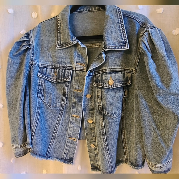 EUC Puff sleeve denim crop jean jacket 3XL - Picture 8 of 10